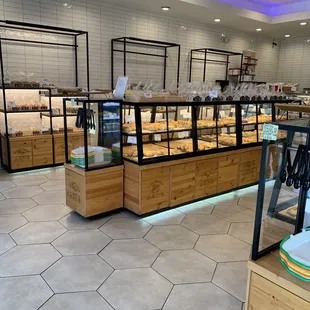 Display cases full of a wide variety of pastries