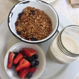 Homemade Granola with Berries and Milk Breakfast