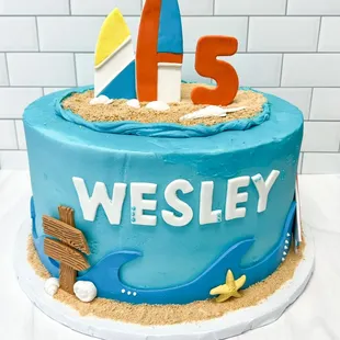 Surfing themed custom cake