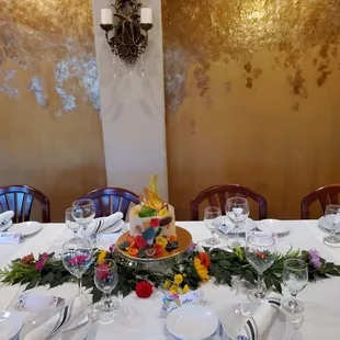 a table set for a formal dinner