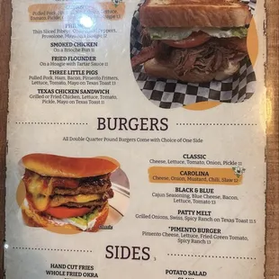 Menu - Sandwiches, Burgers, Sides