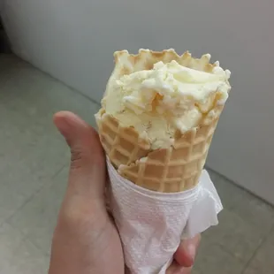 So bummed. High change over with staff and cones continue to get worse. Three bites, finished ice cream = $4.50