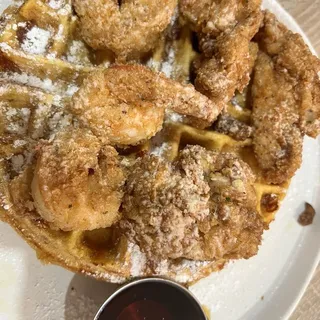 Corncake Waffle W Fried Chicken And Shrimp