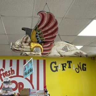 a display of a fish on the ceiling