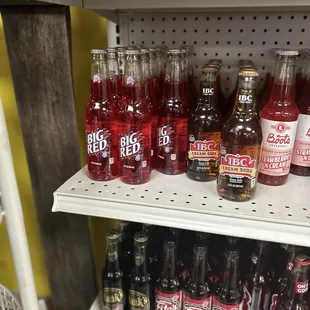 Big red root beer, drinks, and a variety of flavors cream sodas