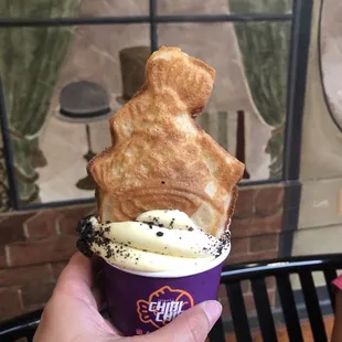 Dole whip/vanilla swirl with Oreos.