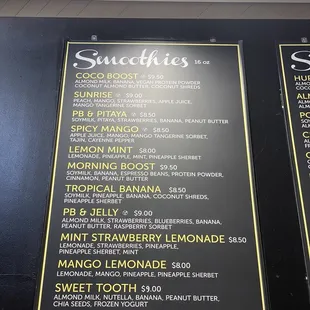 Smoothies Menu on April 7, 2024