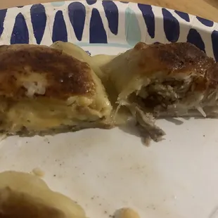 Potato cheese on left, Village kielbasa and sauerkraut on right. OMG, good!