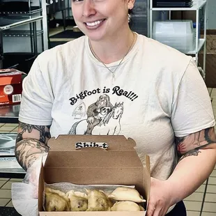 Lizz packaging up our pierogi order!