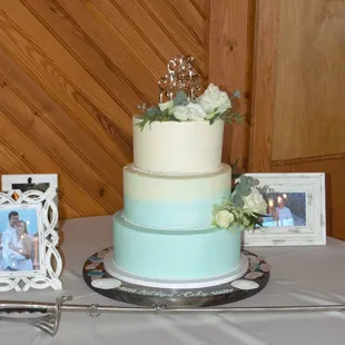 a wedding cake and a picture frame