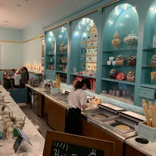 the interior of a bakery