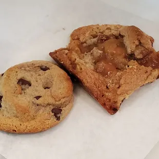 Choc chip and caramel pecan
