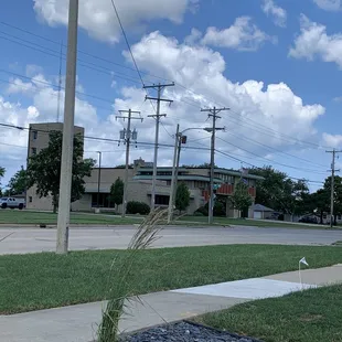 The fire station across the street. Beautiful day for a treat.