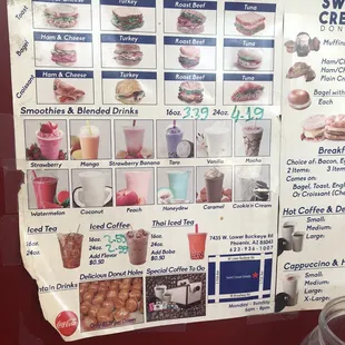 Menu items and pricing