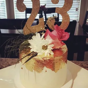 a cake decorated with flowers