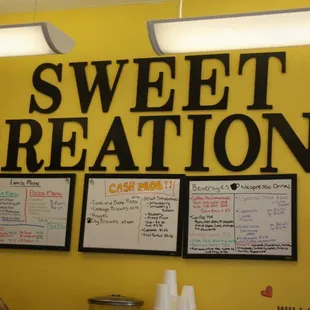 the sign above the counter