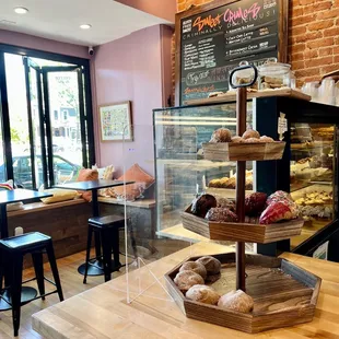 a display of pastries in a bakery