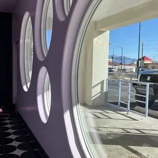 Looking out through the round windows