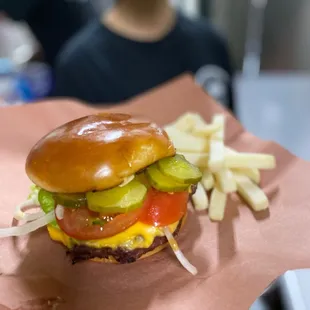 Smoked Burger Fully dressed w French fries