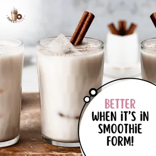 Horchata is great on its own but, believe us, it gets even better when it&apos;s in smoothie form.
-
A traditional Latin drink made with rice.