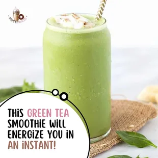 This green tea smoothie will energize you in an instant! A healthy blend of green tea, yogurt, and bananas all in one tasty sip.