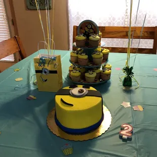 Minion themed cake and cupcakes for my son's birthday.