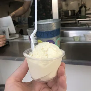 a hand holding a cup of ice cream