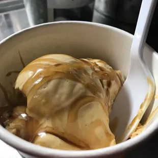 Salted caramel with hot caramel sauce