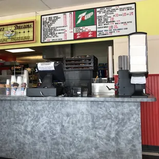 the counter of a fast food restaurant