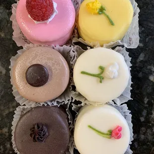 Raspberry Delight Bite, Tiramisu Bite, Double Chocolate Bite, Lemon Delight Bite, White Alaska Bite, White Chocolate Cascade Bite