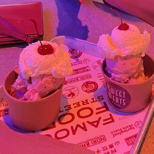 2 scoops in each cup with whip cream &amp; a cherry on top