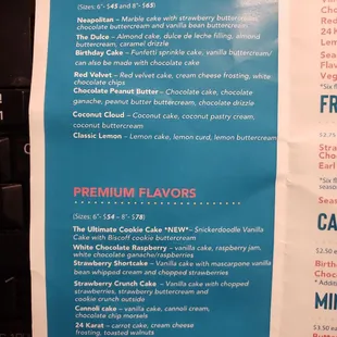 Cake flavors and prices
