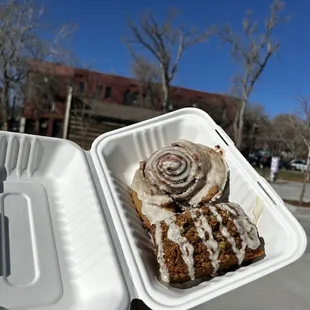frosted cinnamon roll, frosted pumpkin loaf cake