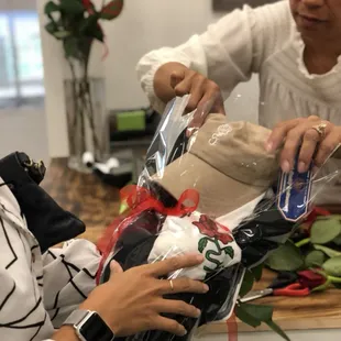 We are a clothing shop that packages are products like flowers!