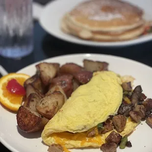 Meat omelette and pancakes