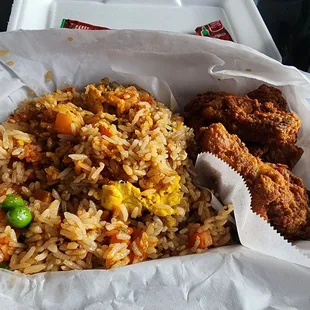 Fried rice with a side of wings!