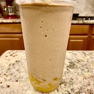 Blueberry Mango Smoothie with Passion Fruit Jelly -- it may not be the prettiest drink ever  but it is DELICIOUS.