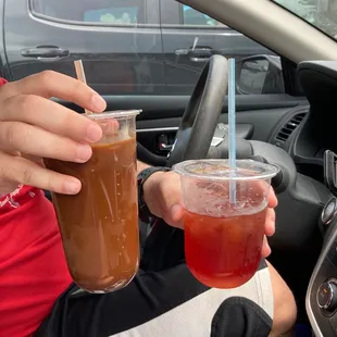 Large Viet coffee and regular sized rose iced tea