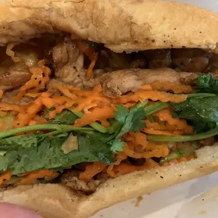 Chicken Banh Mi sandwich sans jalapeño.