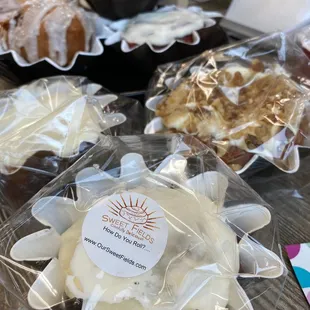 Multiple flavors of packaged cinnamon rolls