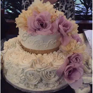 a close up of a wedding cake