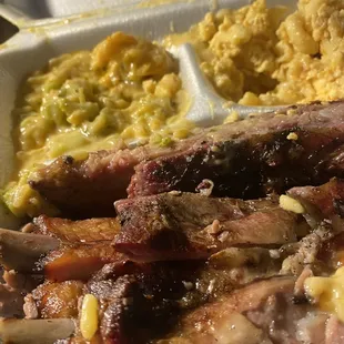BBQ Ribs, cheesy broccoli and mac n cheese