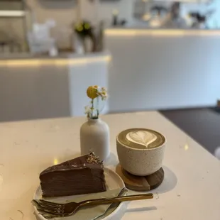 Chocolate Hazelnut Crepe Cake &amp; Hojicha Latte (hot)