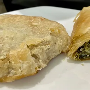 Beef wellington and spanakopita (half)