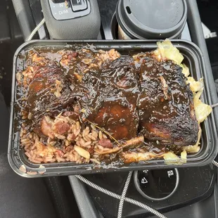 Jerk Chicken w/ rice &amp; peas.. Spicy &amp; delicious