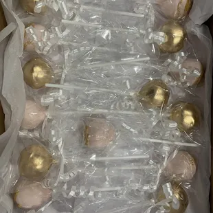 Vanilla and chocolate cake pops- gold and pink
