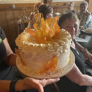 Lemon Cake with Butter Cream Icing and rice paper decorations.