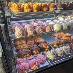 Top to bottom: Muffins (mantecada), besos, puerquitos (marranitos) and savory bigotes, concha