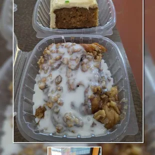 Carrot cake and Cinnamon roll.  Yum &amp; sweet!