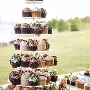 a tower of cupcakes